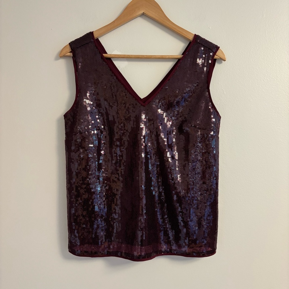 NWT J. Crew Burgundy Sequin V-Neck Tank Top